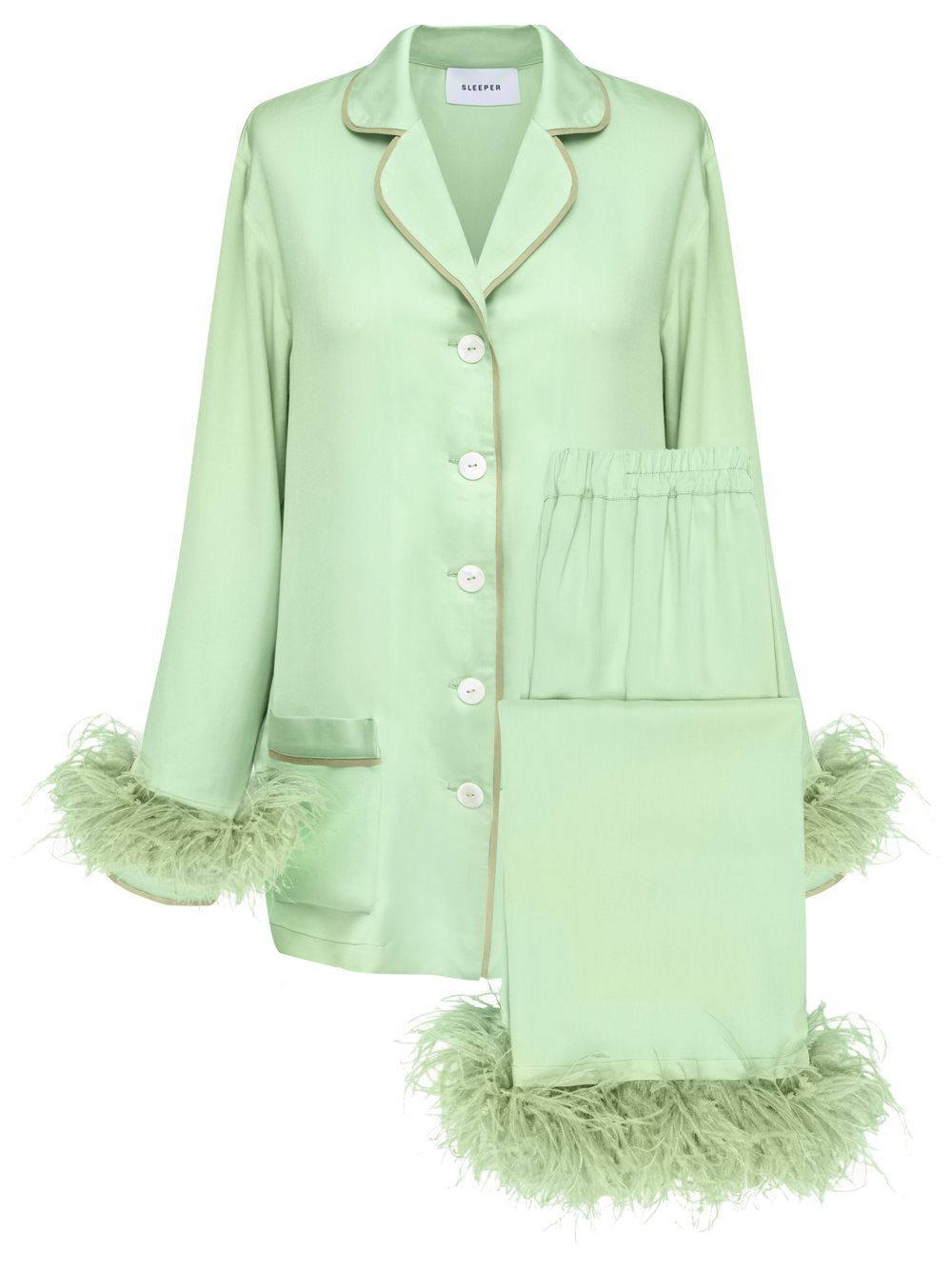 Sleeper feather-trim pyjama set - Green von Sleeper