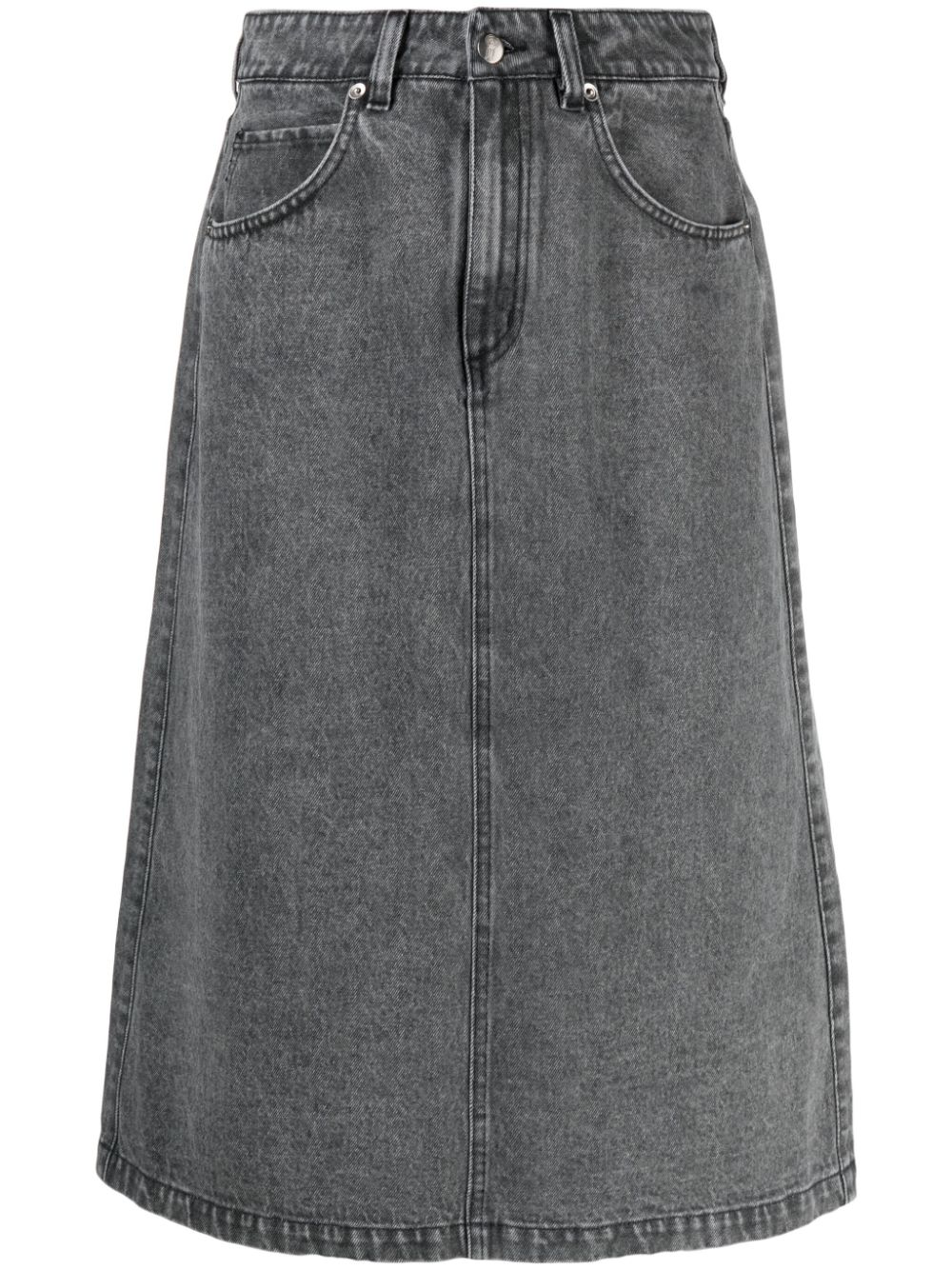 Société Anonyme number-embroidered denim midi skirt - Black von Société Anonyme