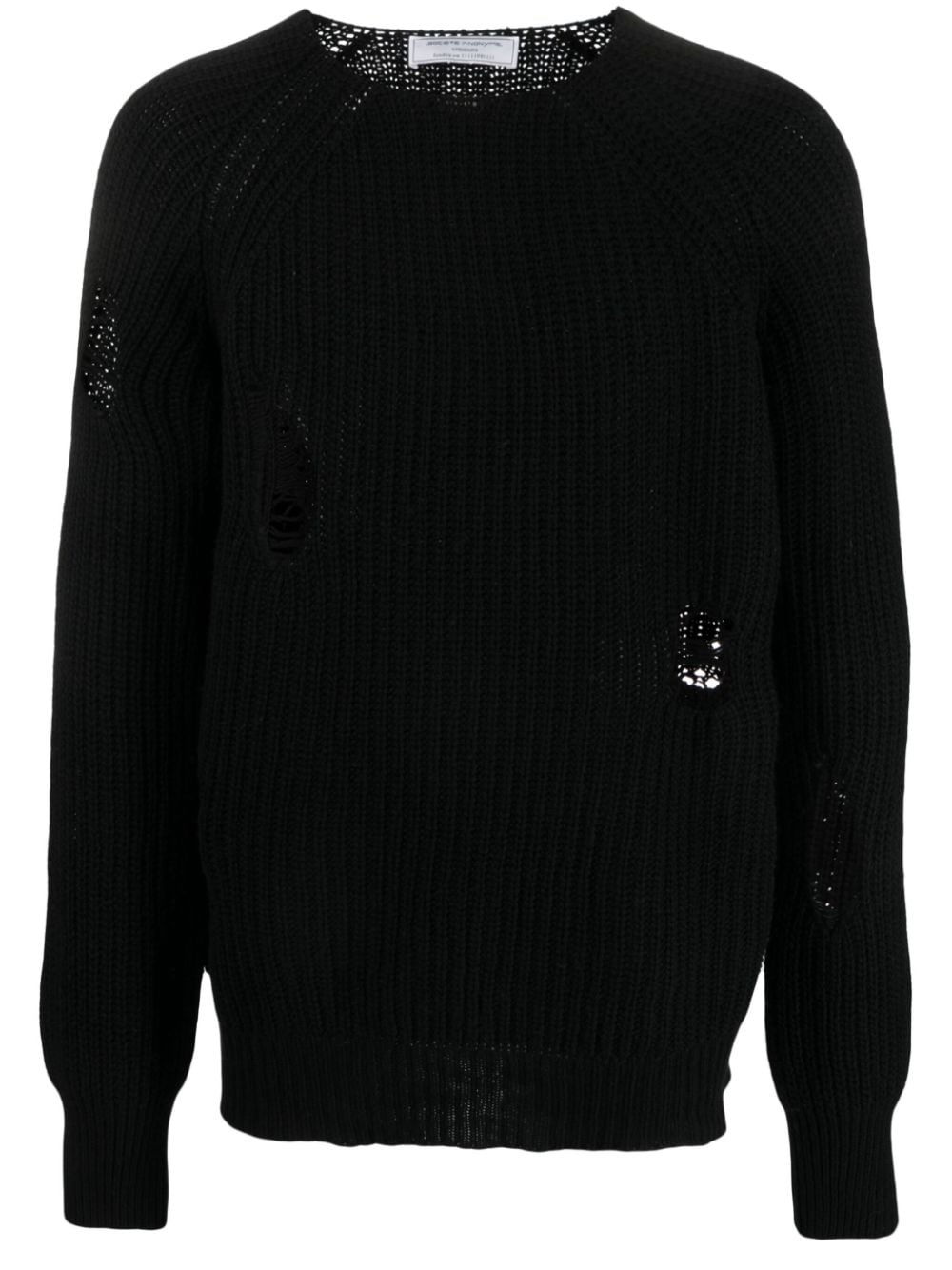 Société Anonyme ripped-detailing waffle-knit jumper - Black von Société Anonyme