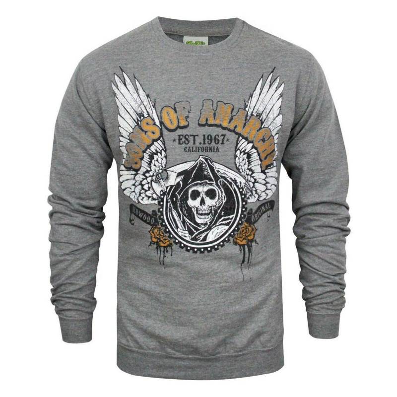 Pullover, Motiv Sensenmann Mit Flügeln Damen Grau S von Sons Of Anarchy