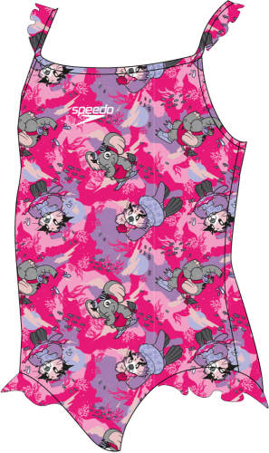 Speedo Girls LTS Printed Frill Thins Swimwear Female Infant/Toddler (0-6) - Cherry Pink/Sweet (Grösse: 6-9Mt) von Speedo