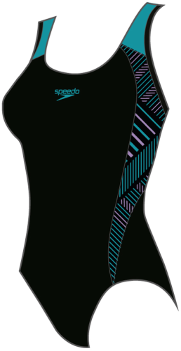 Speedo Plastisol Laneback Swimwear Female Adult - Black/Aquarium/Mi (Grösse: 34/D38) von Speedo