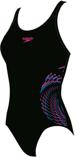 Speedo Plastisol Placement Muscleback Swimwear Female Junior/Kids (6-16) - Black/Rose Violet (Grösse: 15-16J/D176) von Speedo