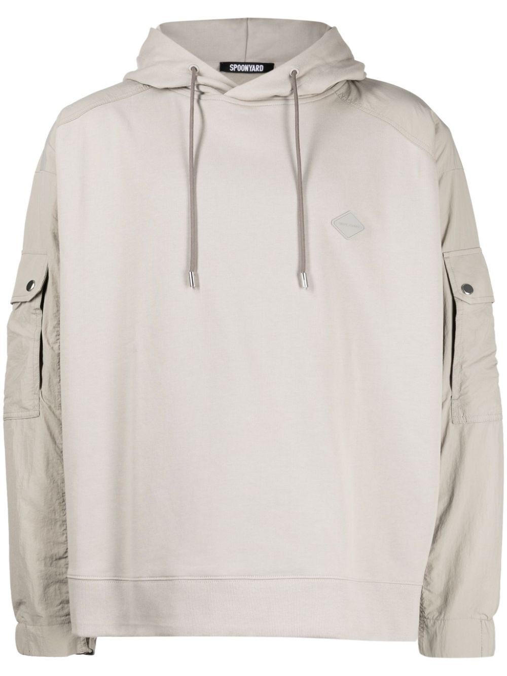 Spoonyard logo-appliqué panelled hoodie - Neutrals von Spoonyard