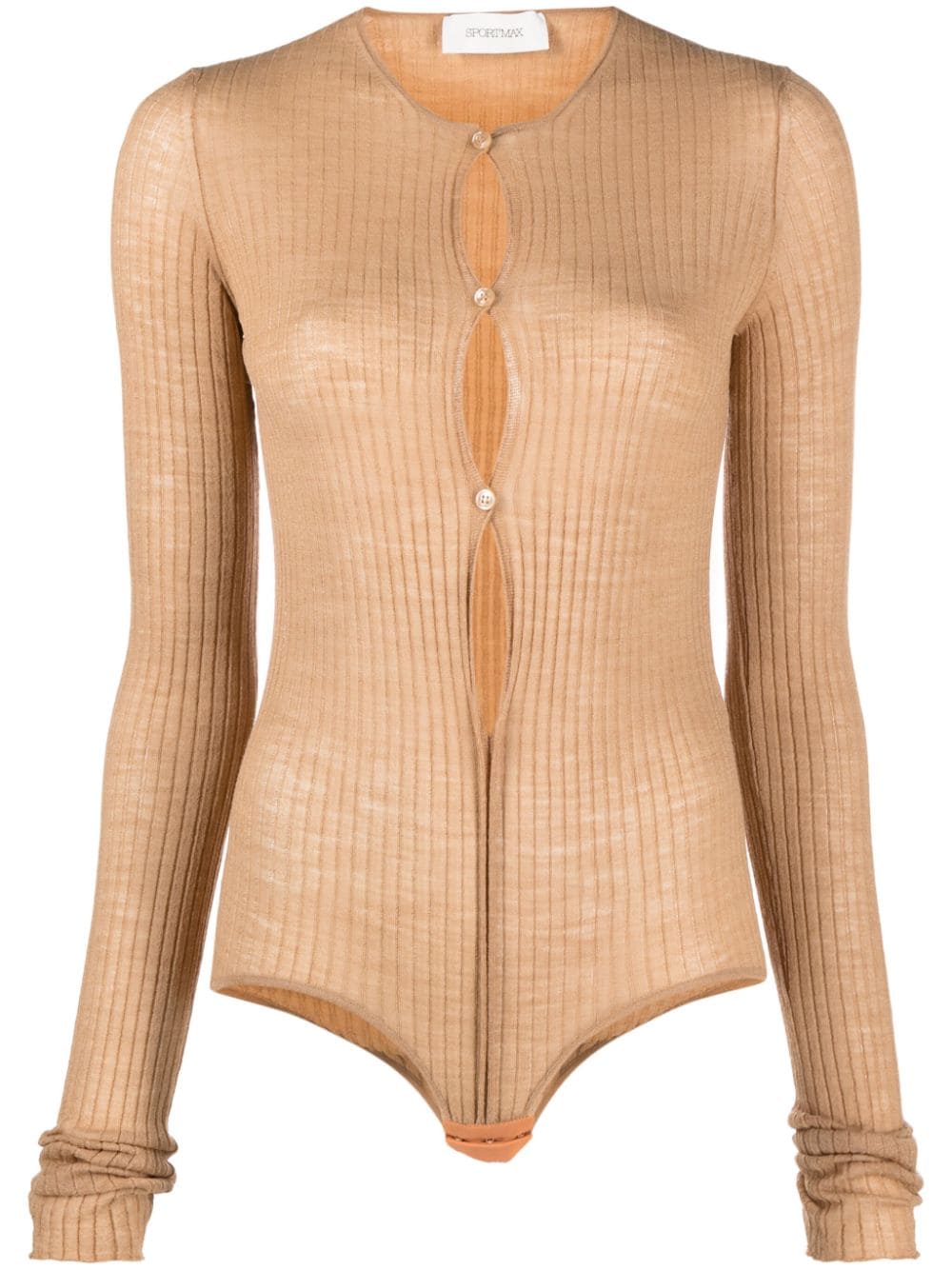 Sportmax ribbed-knit button-up wool-blend bodysuit - Neutrals von Sportmax