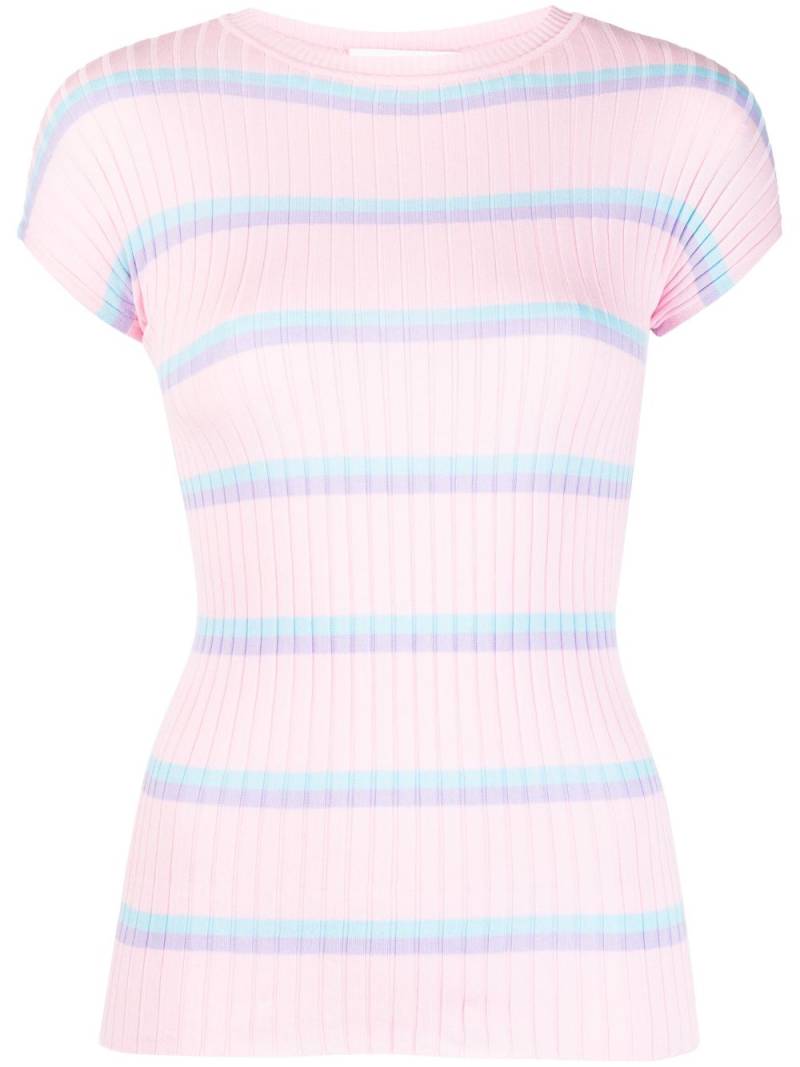 Sportmax striped ribbed-knit cotton T-shirt - Pink von Sportmax