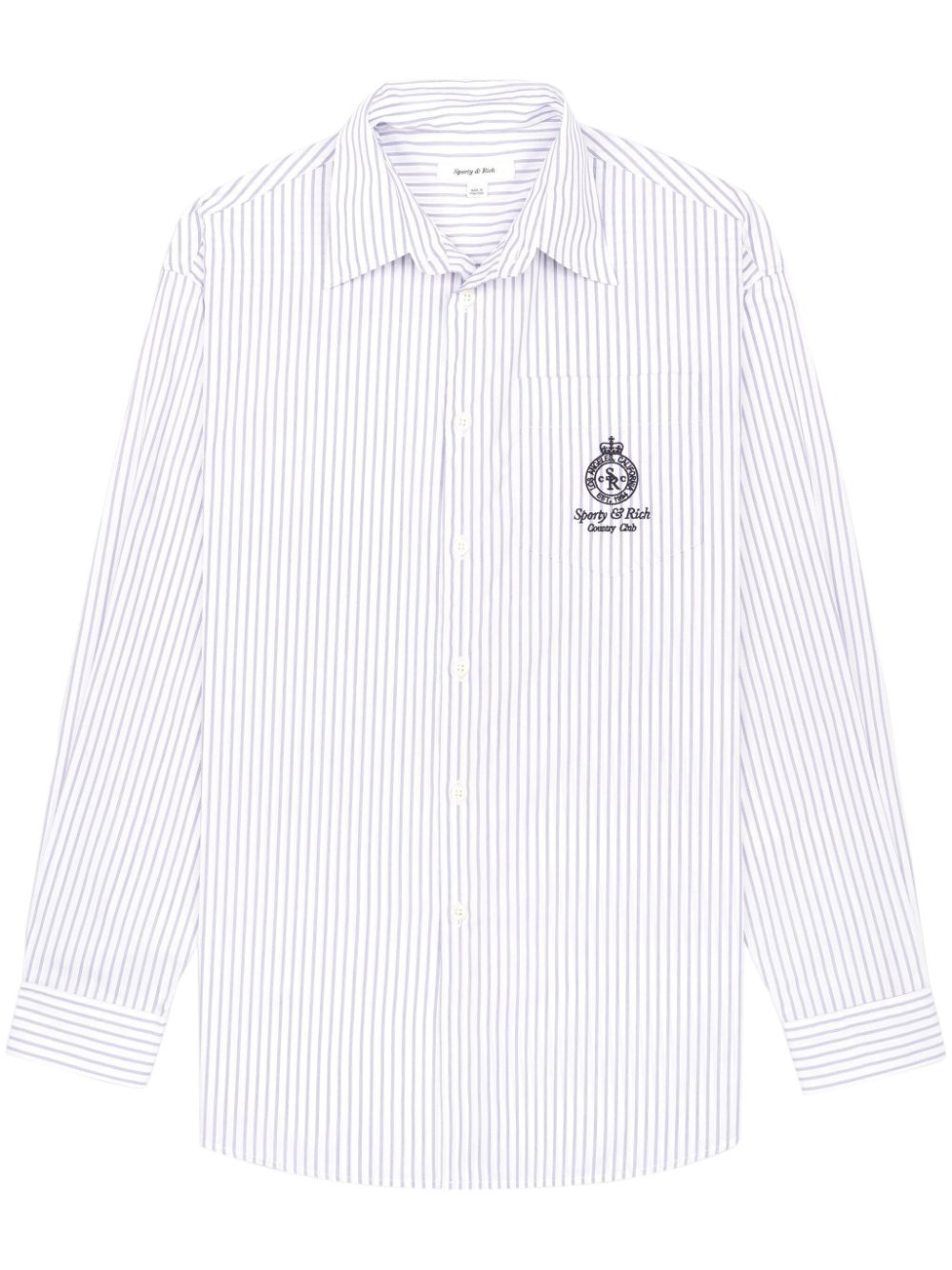 Sporty & Rich Crown-embroidered oversize striped cotton shirt - White von Sporty & Rich