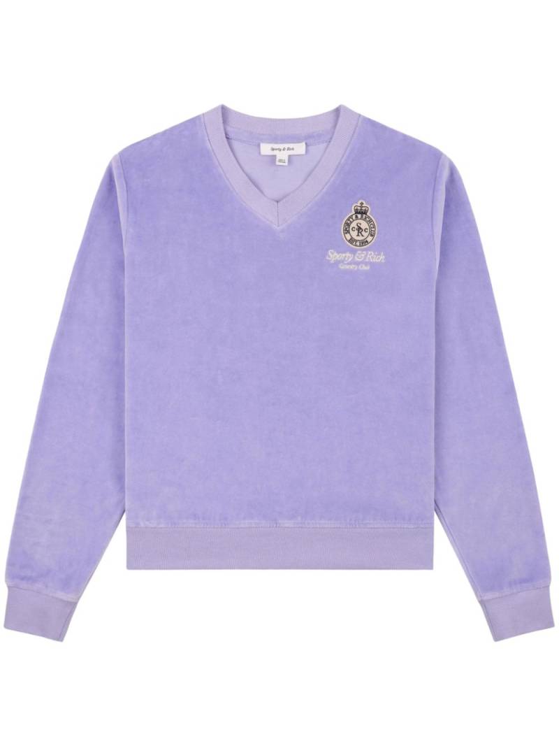 Sporty & Rich Crown logo-patch velvet T-shirt - Purple von Sporty & Rich