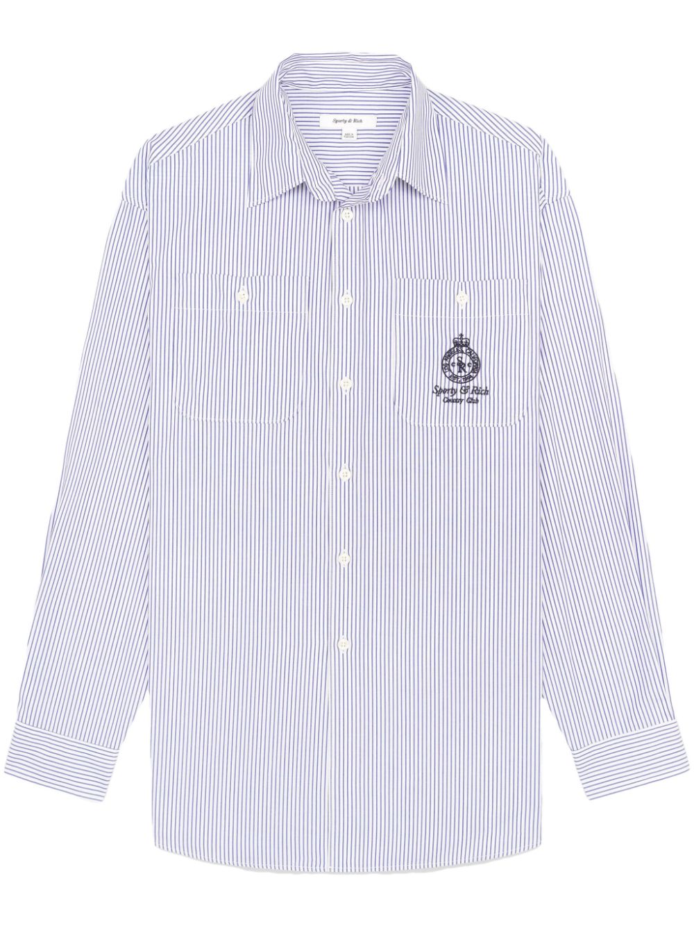 Sporty & Rich Crown striped cotton shirt - White von Sporty & Rich