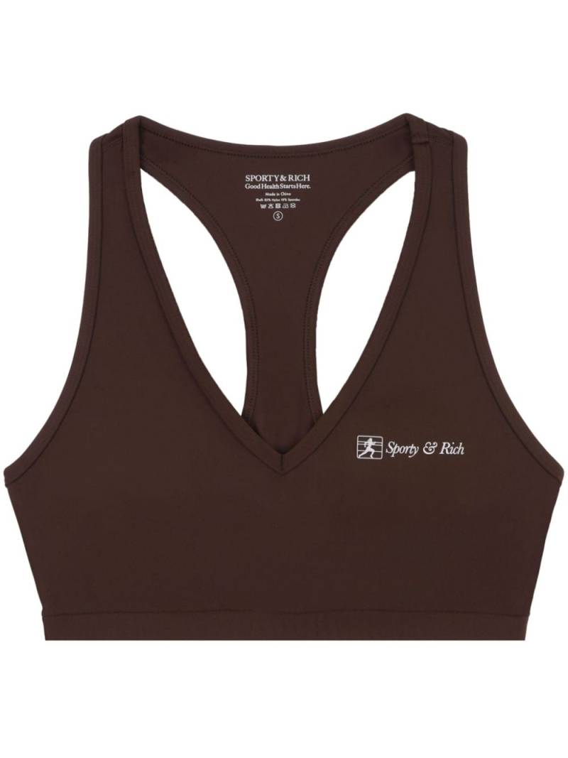 Sporty & Rich Runner Script V-neck sports bra - Brown von Sporty & Rich