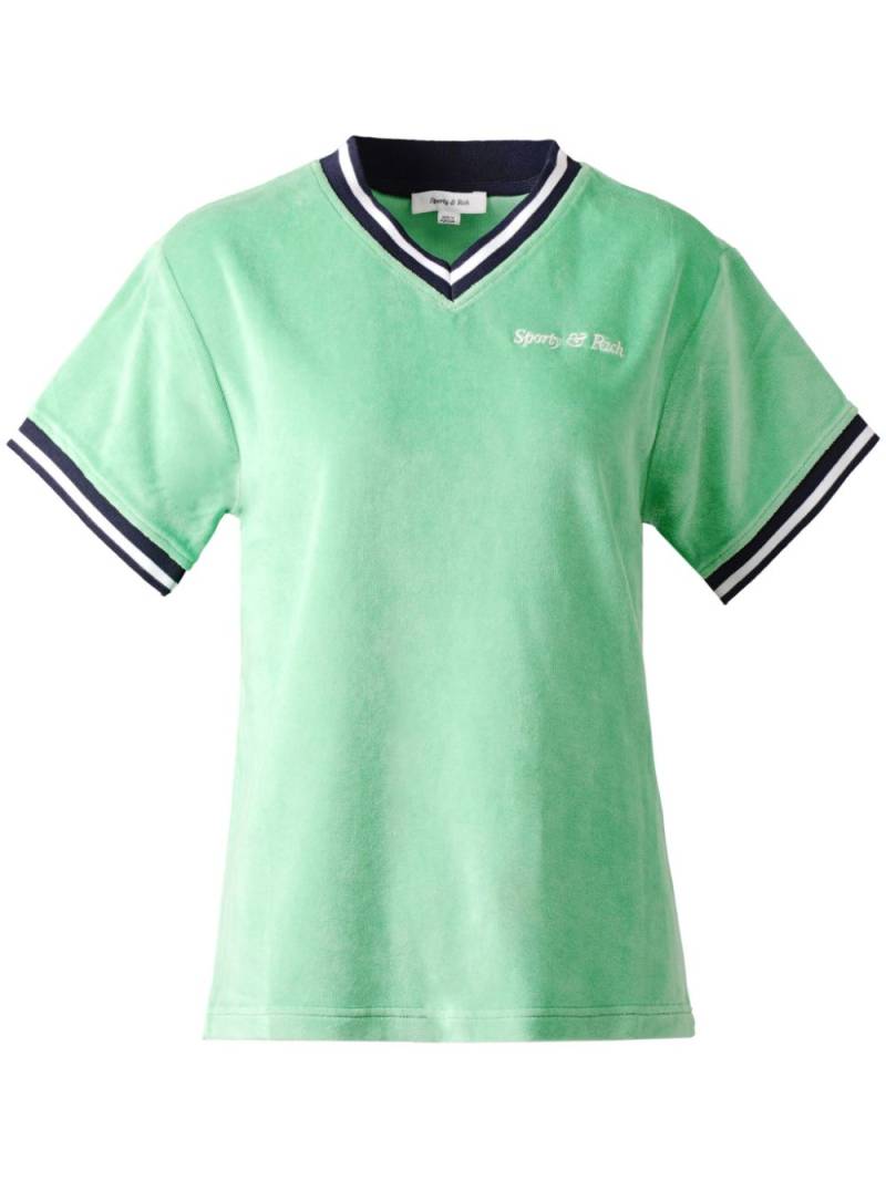 Sporty & Rich logo-embroidered V-neck cotton T-shirt - Green von Sporty & Rich