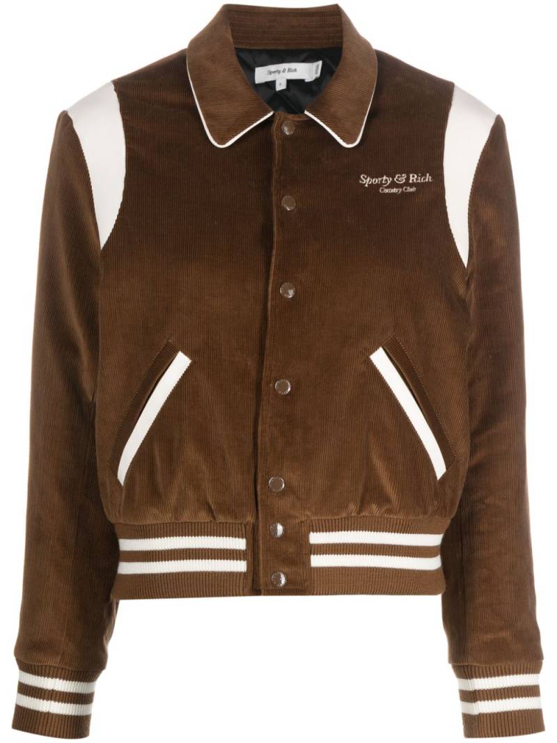 Sporty & Rich logo-embroidered corduroy bomber jacket - Brown von Sporty & Rich