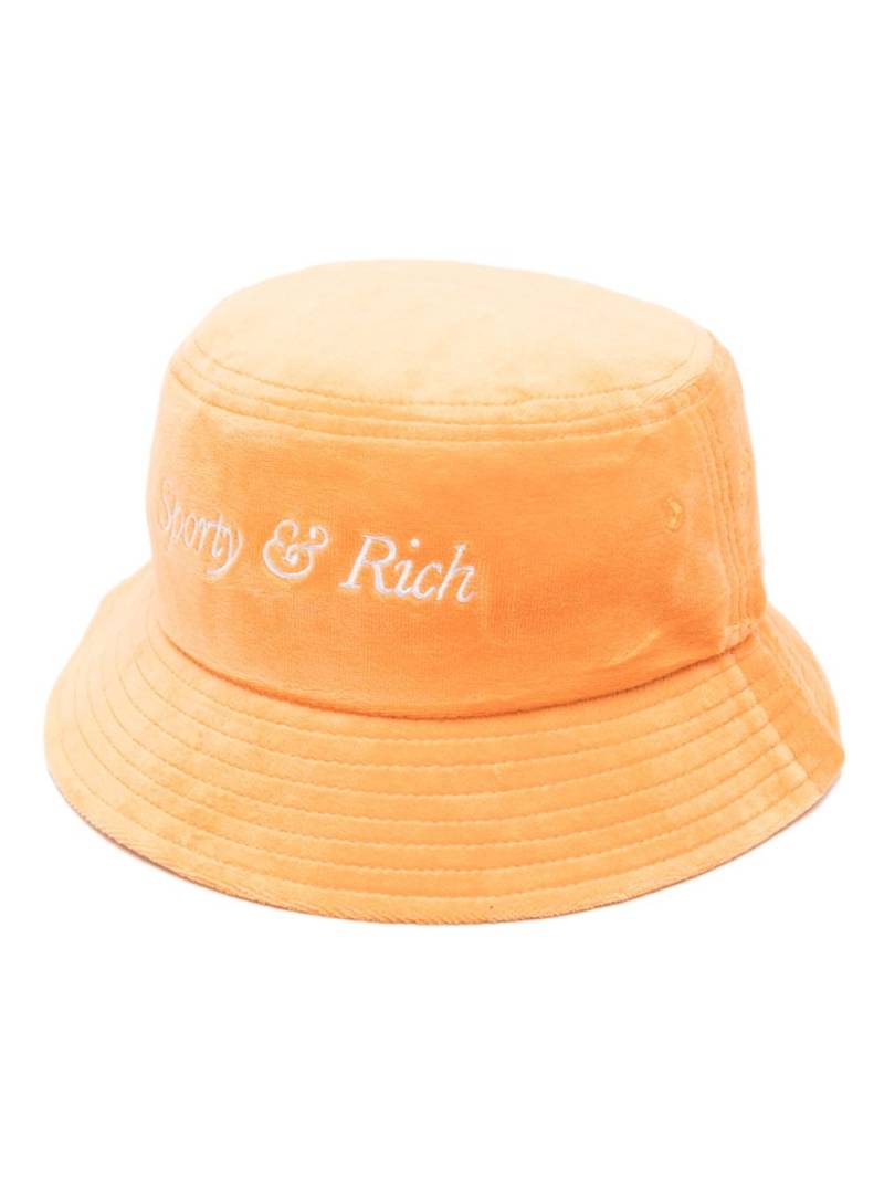 Sporty & Rich logo-embroidered cotton velvet bucket hat - Orange von Sporty & Rich