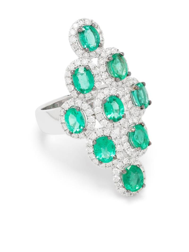 Stefere 18kt white gold diamond emerald shield ring - Silver von Stefere