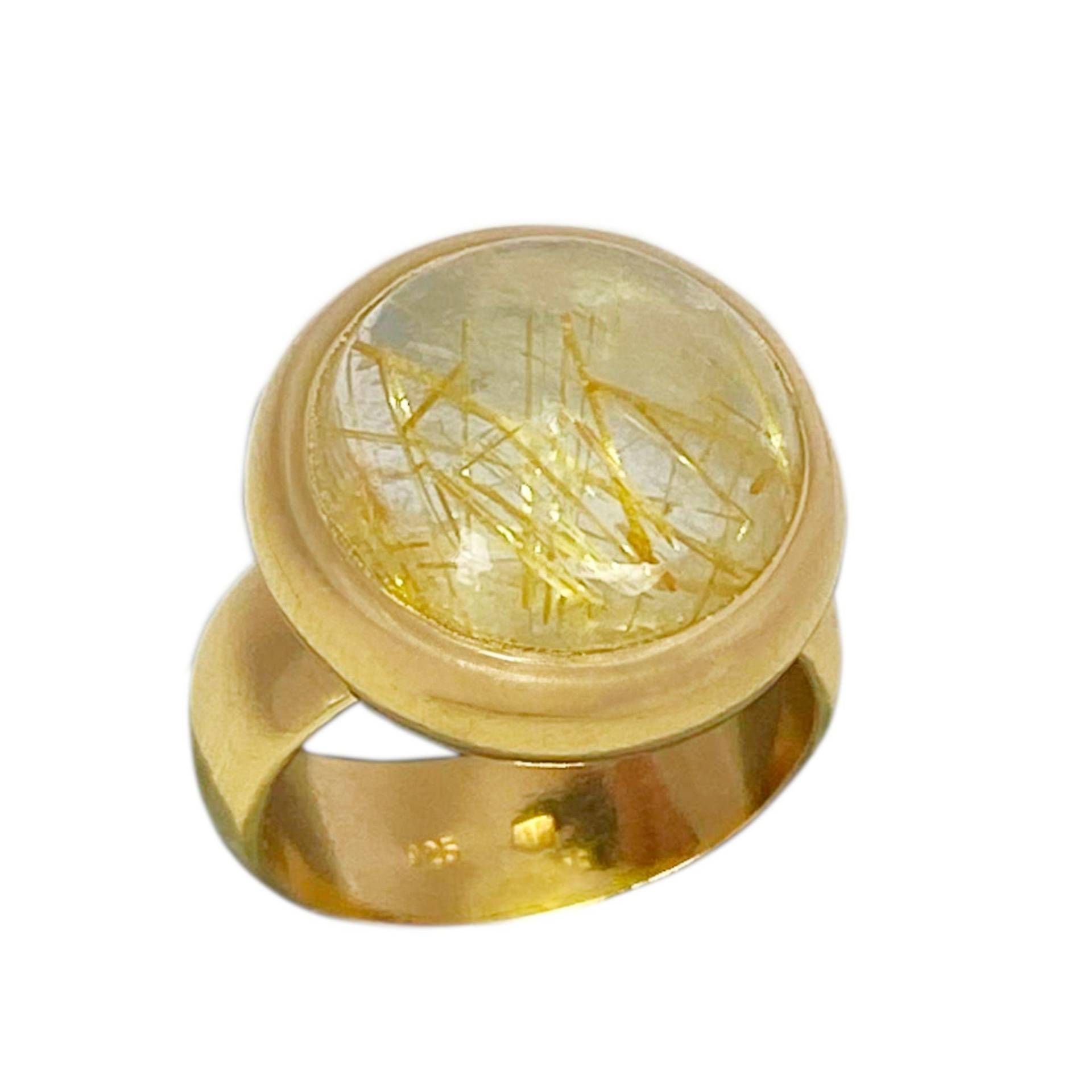 Sterling Silber Ring, Mit 18 Kt. Gold Veredelt "goldener Rutilquarz" Damen Gold 56 von Steinkult