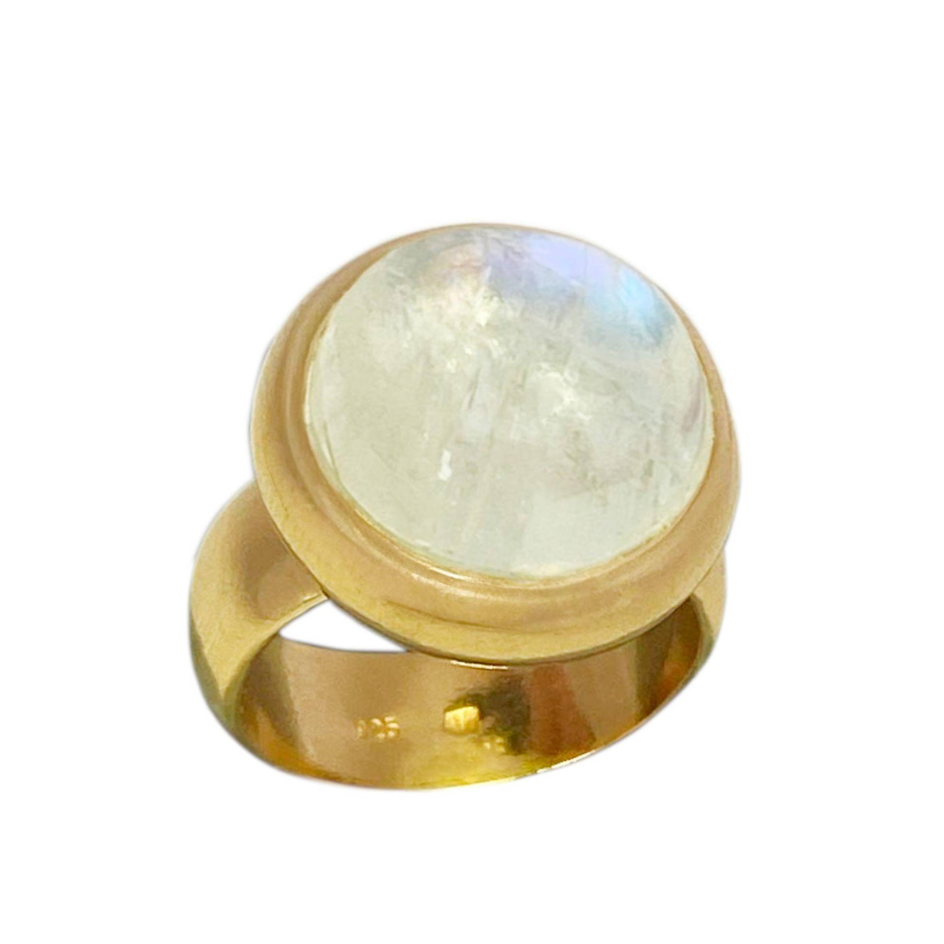 Sterling Silber Ring, Mit 18 Kt. Gold Veredelt "regenbogen Mondstein" Damen Weiss 54 von Steinkult