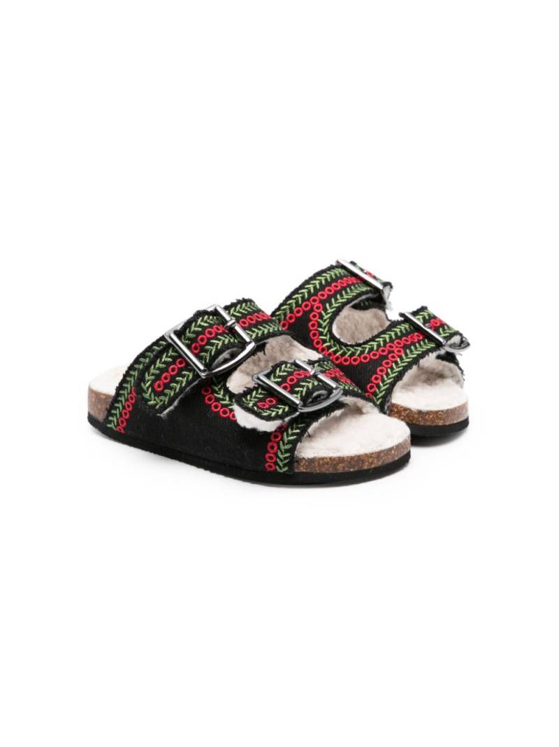 Stella McCartney Kids Folk embroidered buckle slides - Black von Stella McCartney Kids