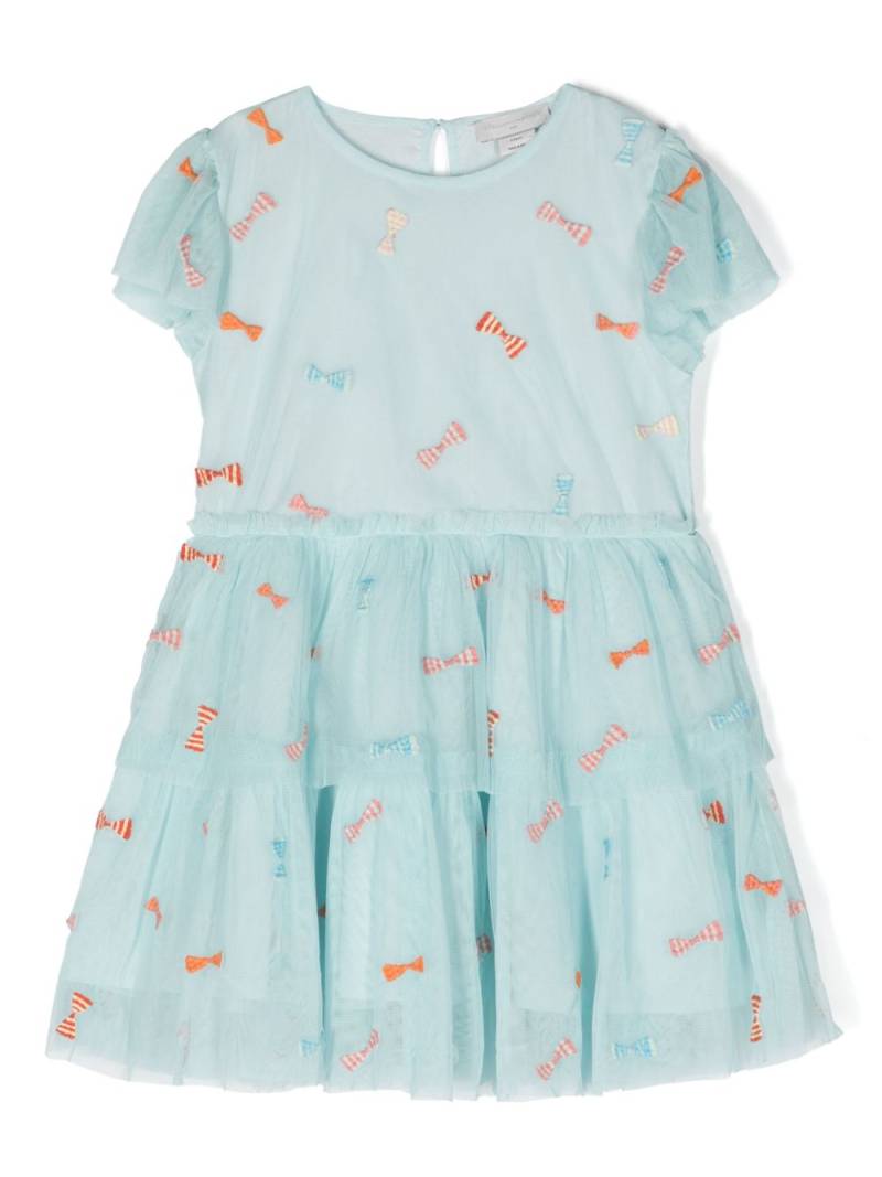 Stella McCartney Kids bow-embroidered tiered dress - Blue von Stella McCartney Kids