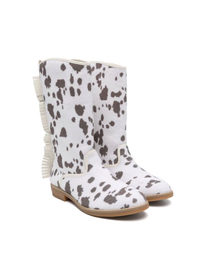 Stella McCartney Kids cow-pattern fringed boots - White von Stella McCartney Kids