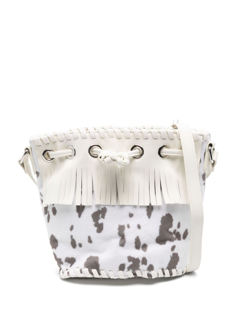 Stella McCartney Kids cow-print fringed bucket bag - White von Stella McCartney Kids