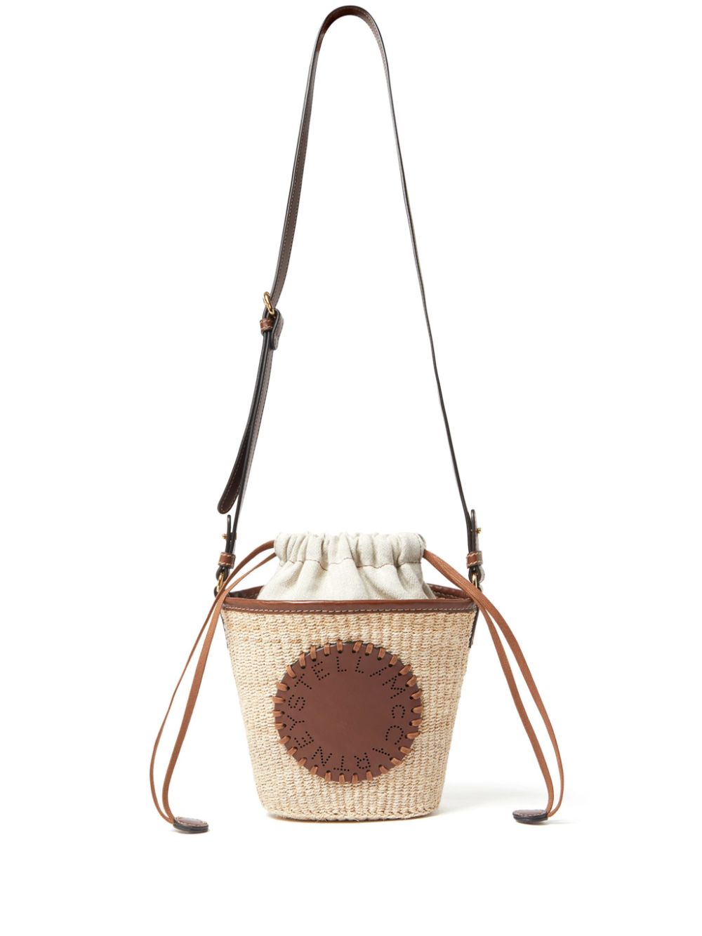 Stella McCartney logo-appliqué abaca bucket bag - Neutrals von Stella McCartney