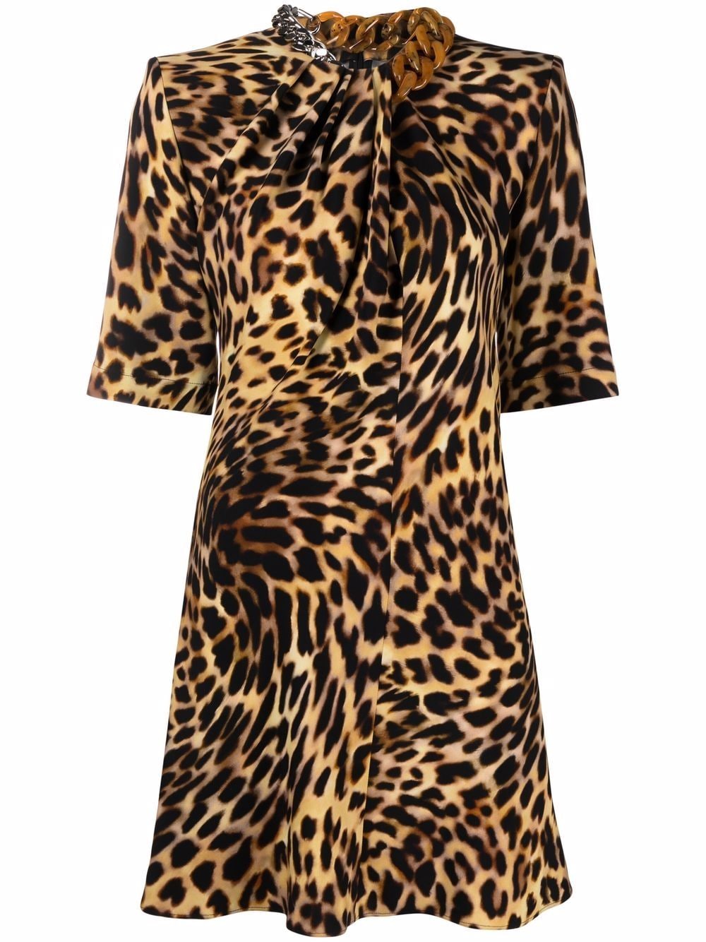 Stella McCartney chain-embellished neck leopard print dress - Neutrals von Stella McCartney