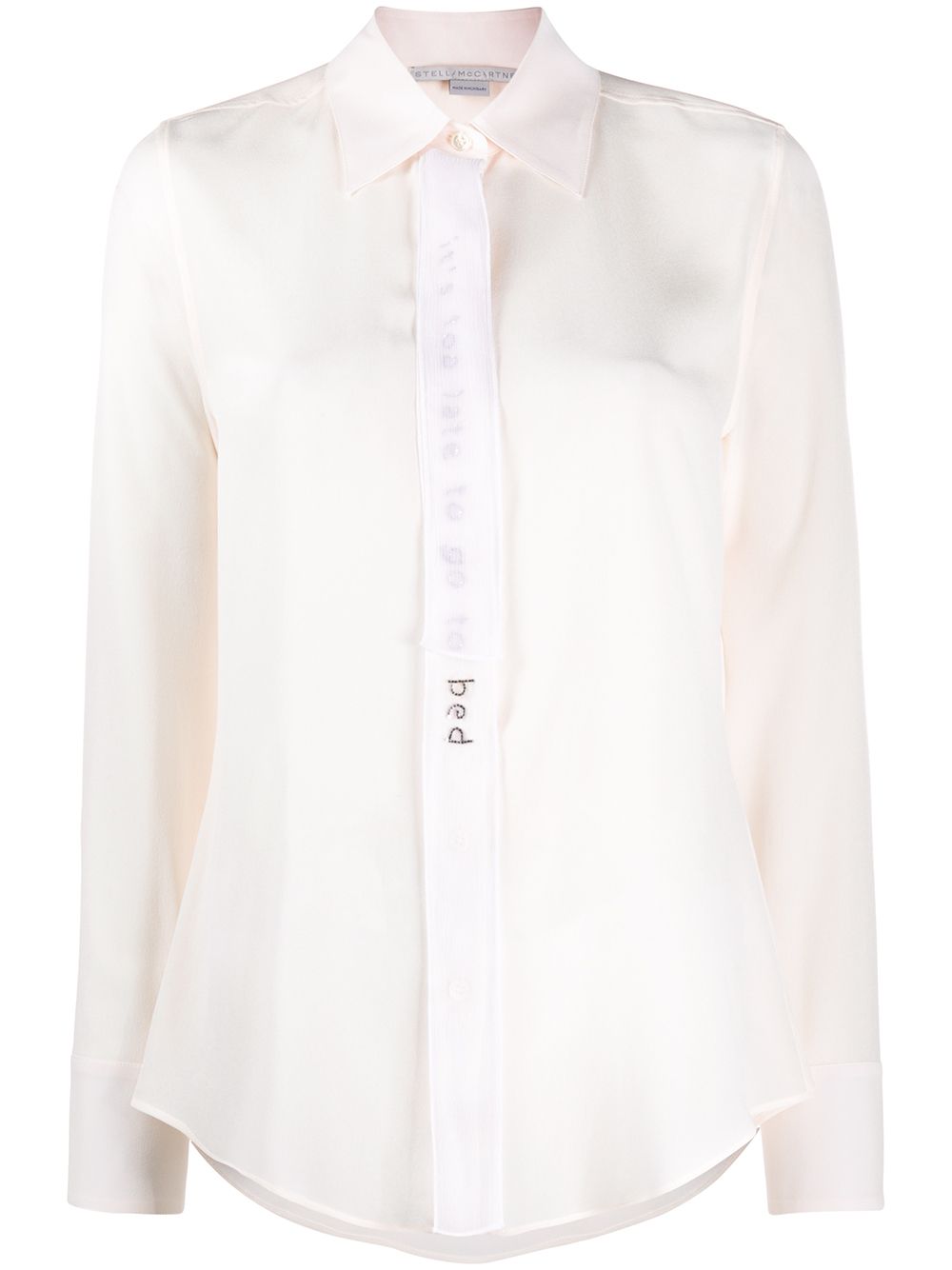 Stella McCartney embellished-slogan crepe-de-chine shirt - Neutrals von Stella McCartney