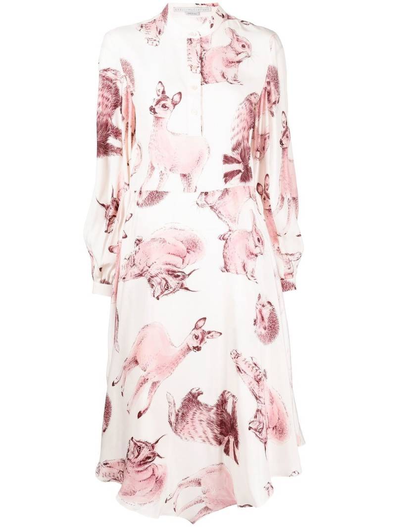 Stella McCartney fauna-print asymmetric silk dress - White von Stella McCartney