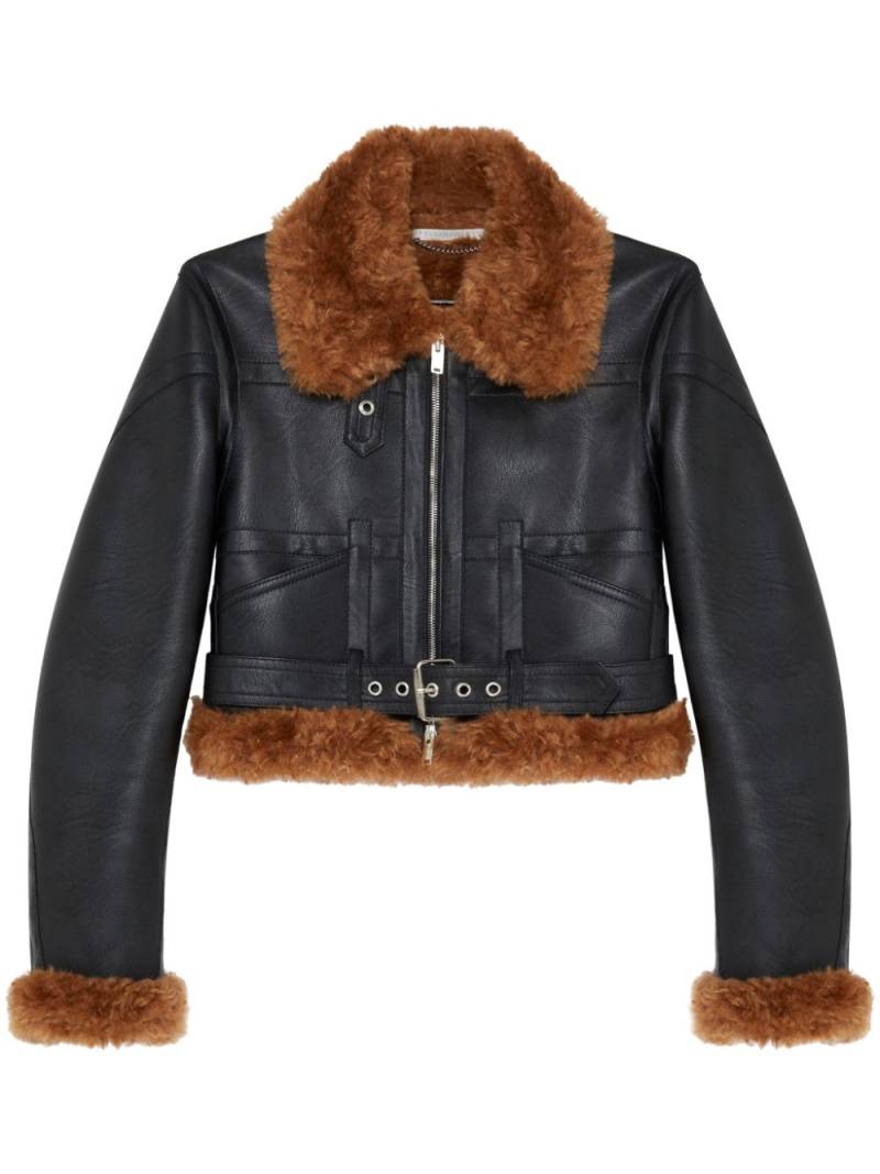 Stella McCartney faux fur-trim zip-up aviator jacket - Black von Stella McCartney