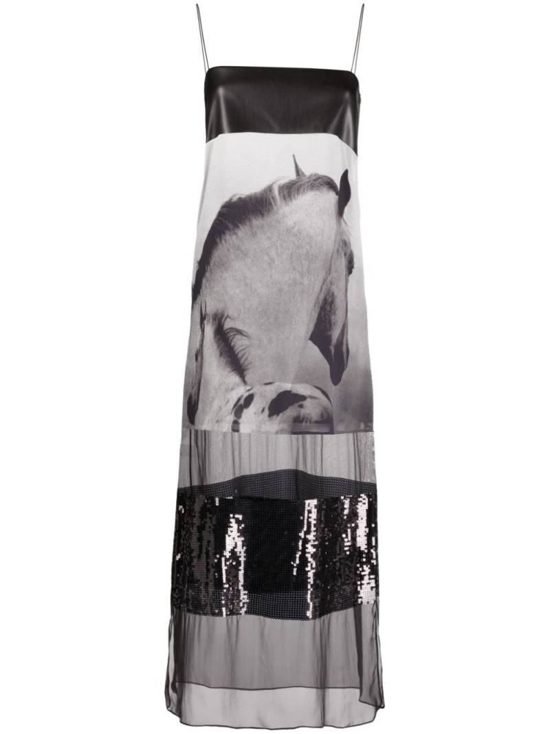 Stella McCartney horse-print panelled midi dress - Black von Stella McCartney