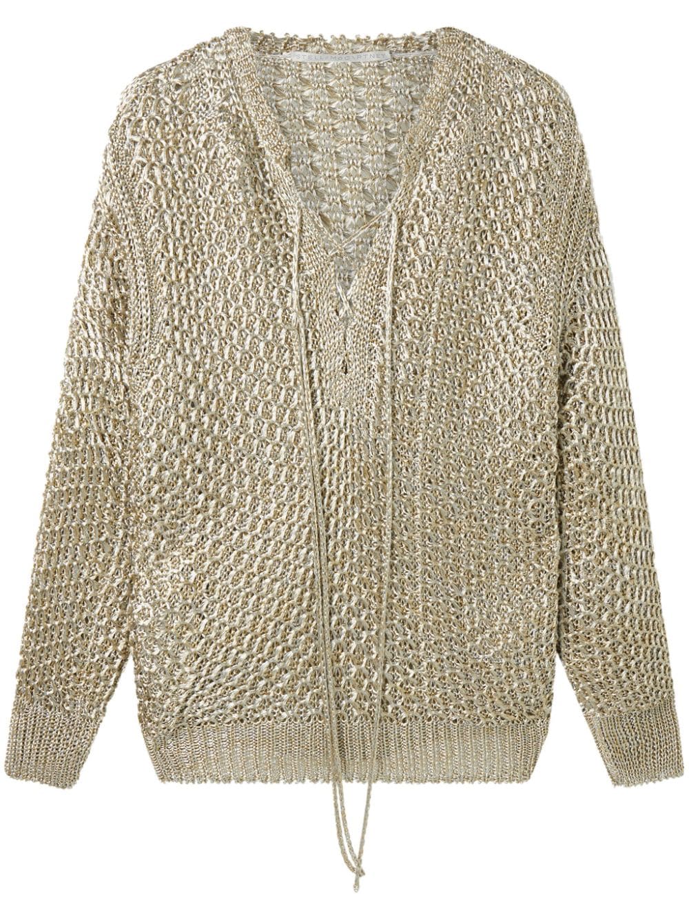 Stella McCartney metallic-knit V-neck jumper - Gold von Stella McCartney