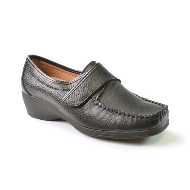 Stile Di Vita Mocassin En Cuir Graine Avec Velcro, Talon Compense-35 35 von Stile Di Vita