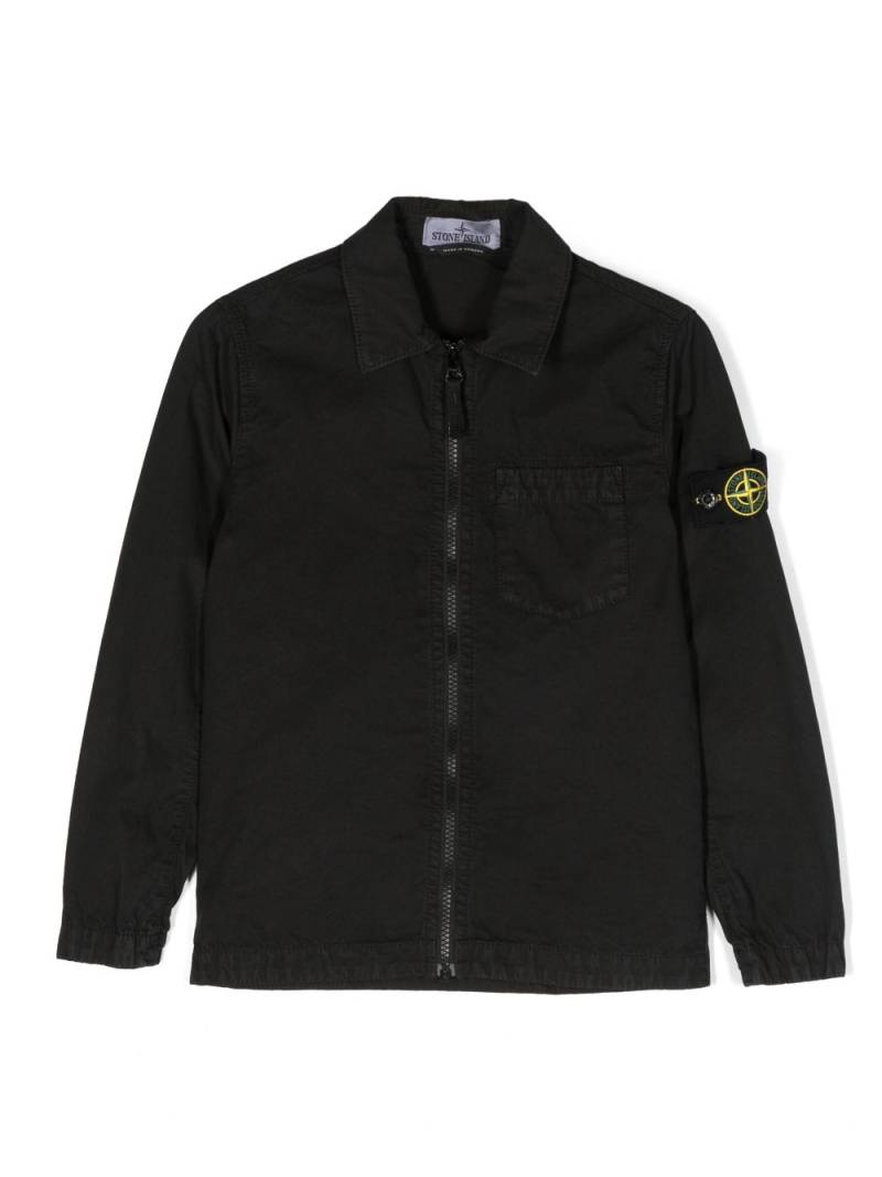 Stone Island Junior logo-appliqué cotton shirt jacket - Black von Stone Island Junior