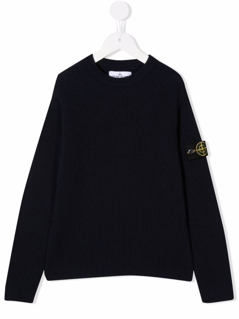 Stone Island Junior Compass-motif ribbed-knit jumper - Blue von Stone Island Junior