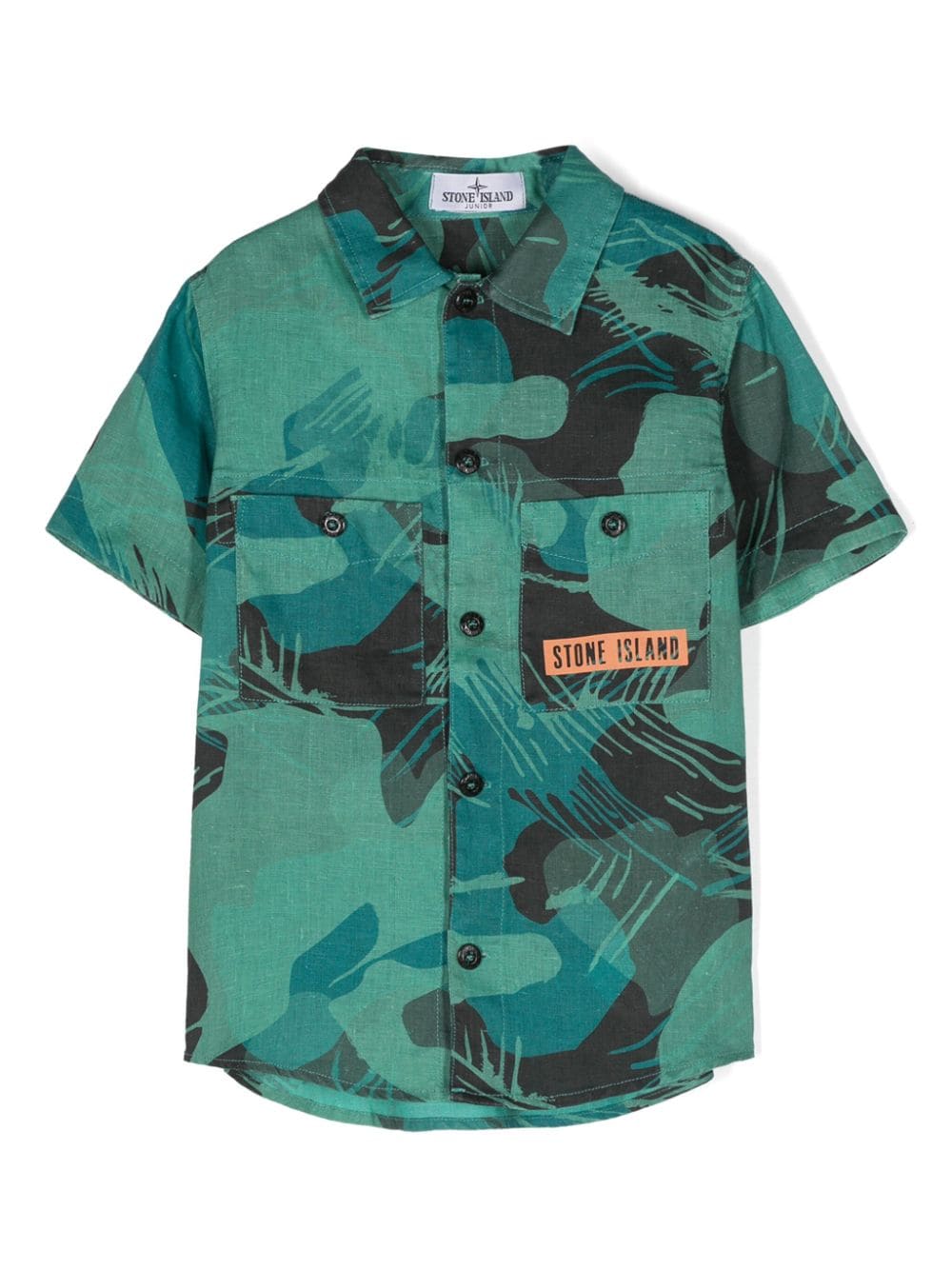 Stone Island Junior abstract-print linen shirt - Green von Stone Island Junior