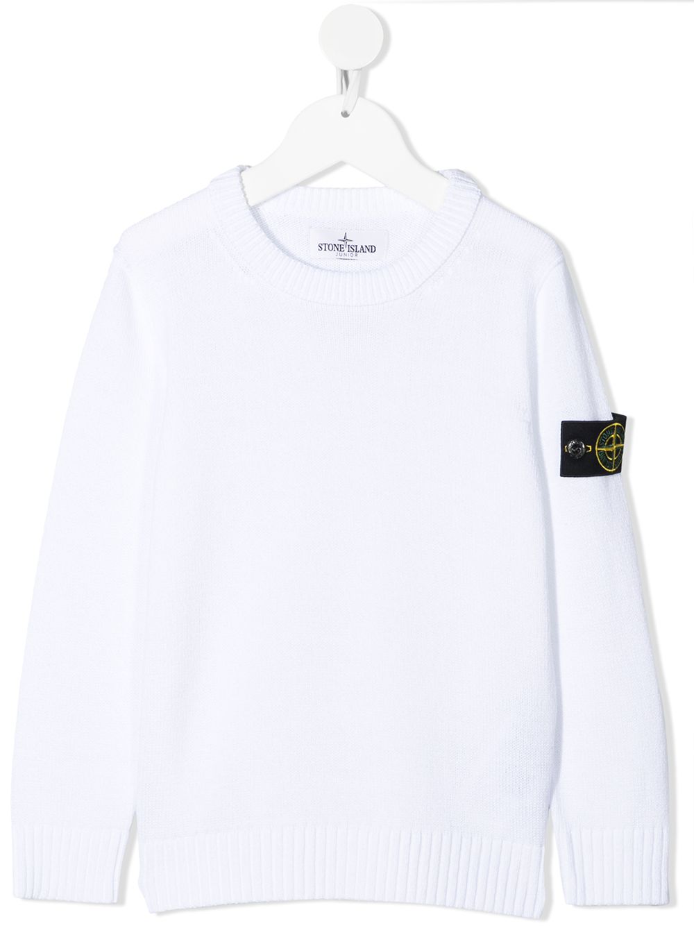 Stone Island Junior logo-patch cotton jumper - White von Stone Island Junior