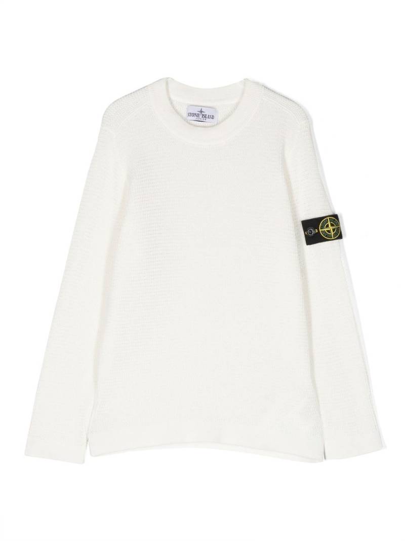 Stone Island Junior logo-patch crew neck sweatshirt - White von Stone Island Junior