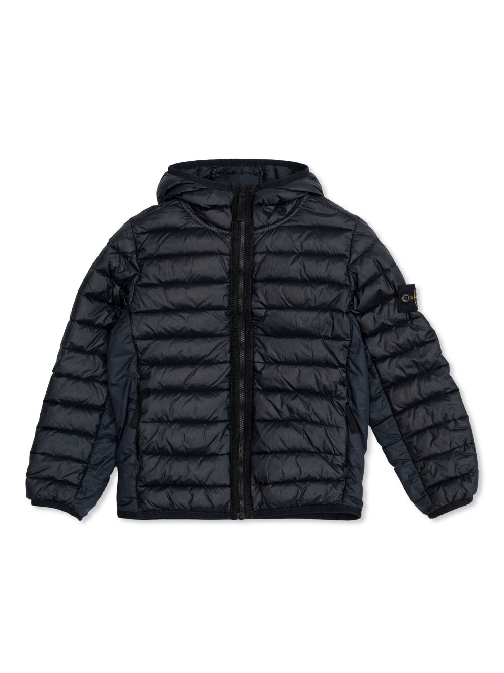 Stone Island Junior logo-patch hooded quilted jacket - Black von Stone Island Junior