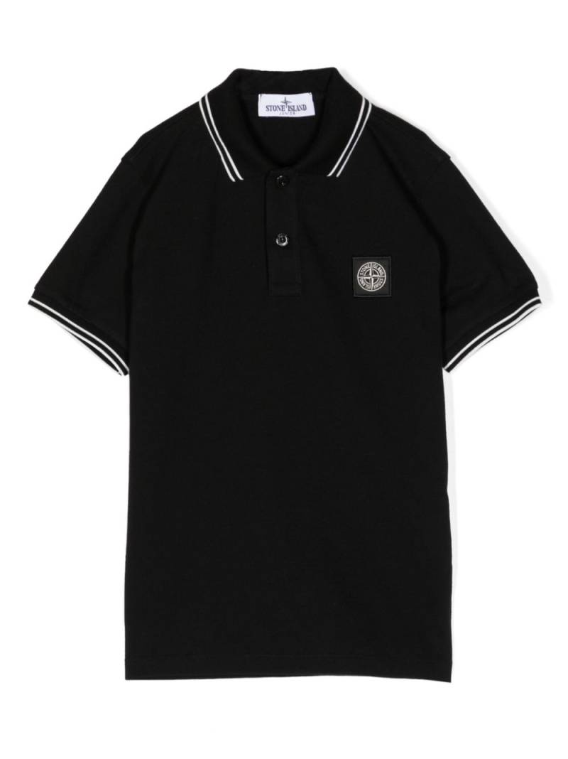 Stone Island Junior logo-patch piqué polo shirt - Black von Stone Island Junior