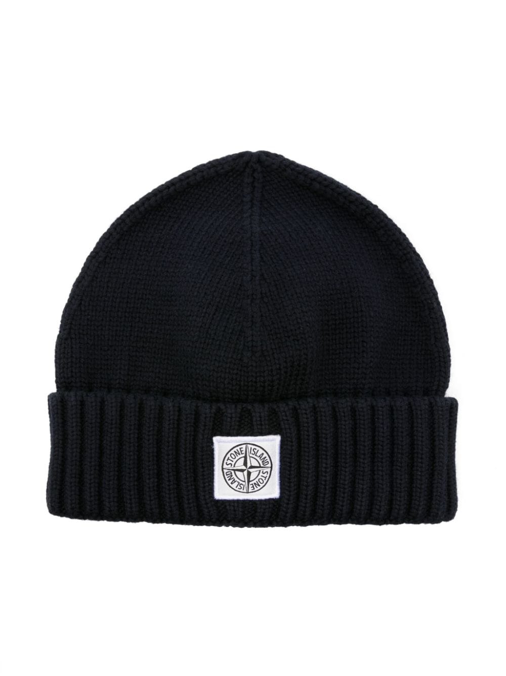 Stone Island Junior logo-patch ribbed-knit beanie - Blue von Stone Island Junior