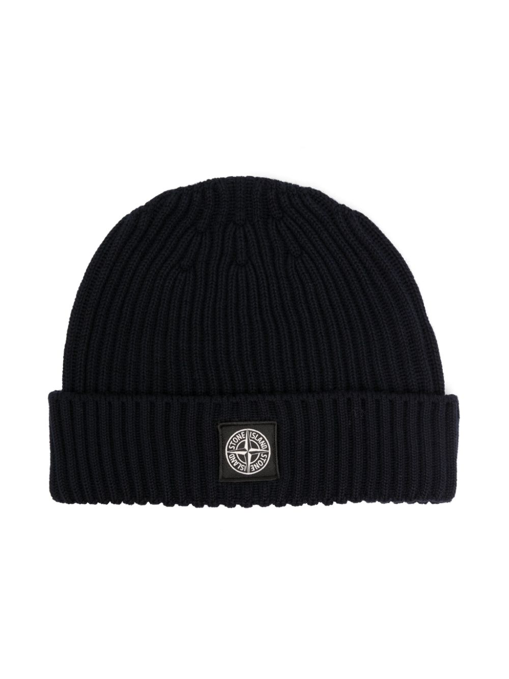 Stone Island Junior logo-patch ribbed-knit beanie - Blue von Stone Island Junior