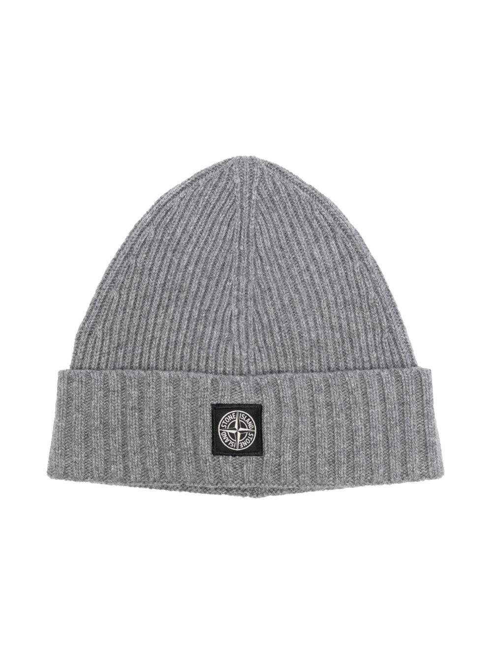 Stone Island Junior logo-patch ribbed-knit beanie - Grey von Stone Island Junior