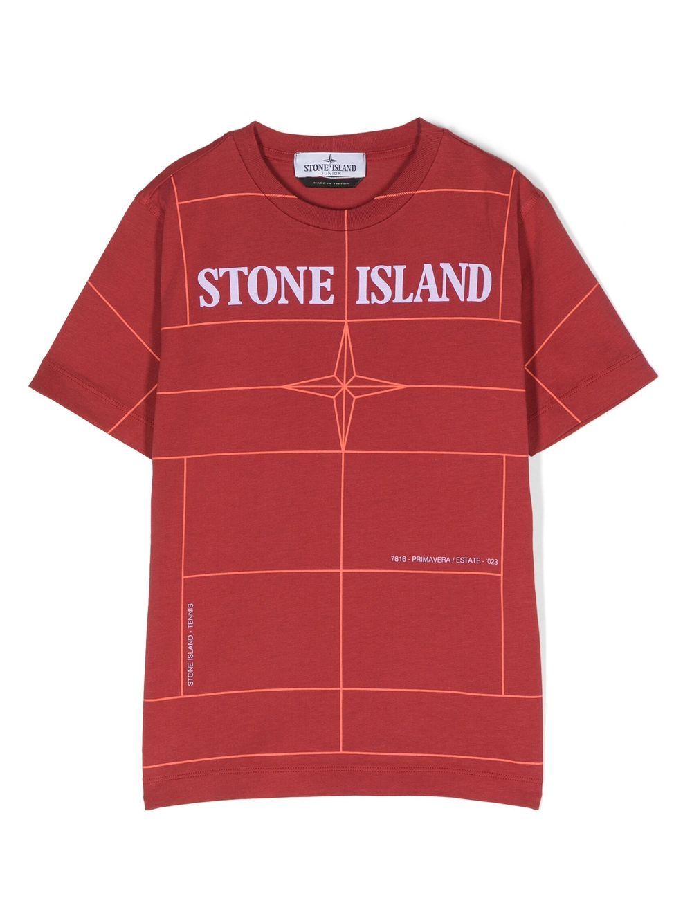 Stone Island Junior logo-print checked T-shirt - Red von Stone Island Junior