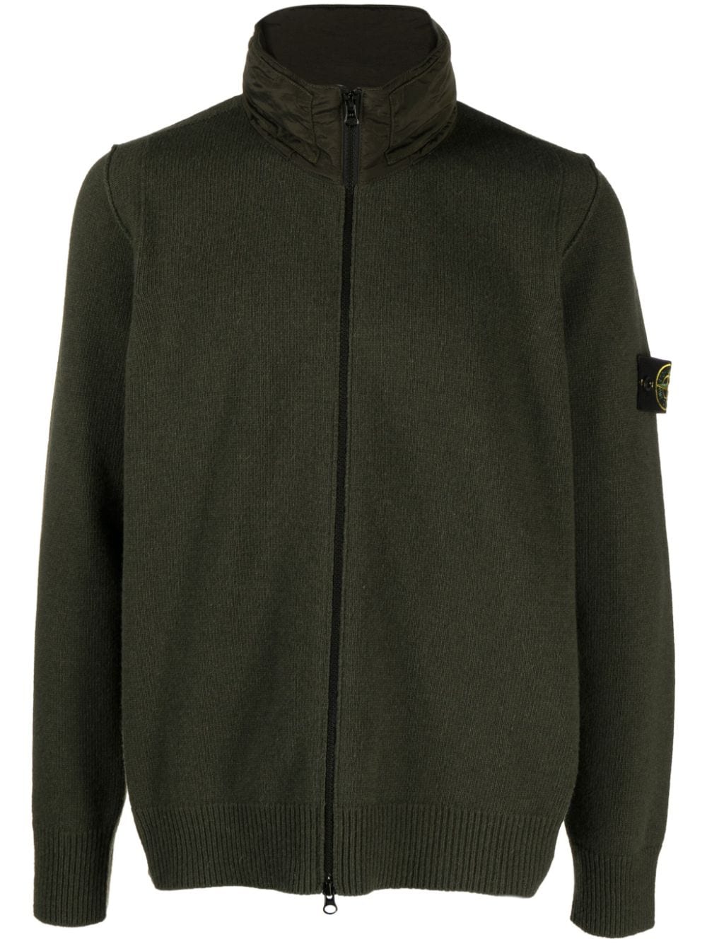 Stone Island Compass-badge concealed-hood wool-blend Cardigan - Green von Stone Island