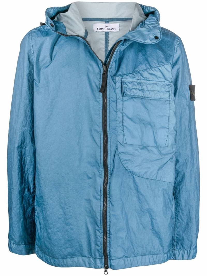 Stone Island Compass badge hooded windbreaker - Blue von Stone Island