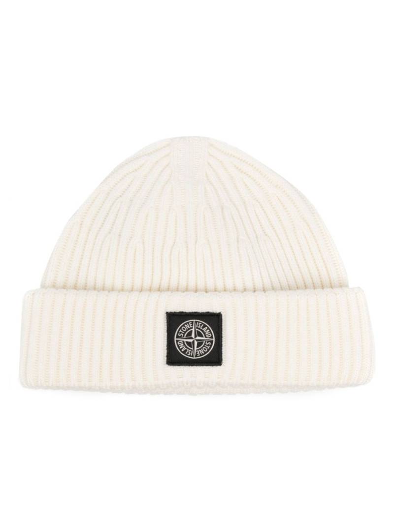 Stone Island Compass-motif ribbed beanie - White von Stone Island