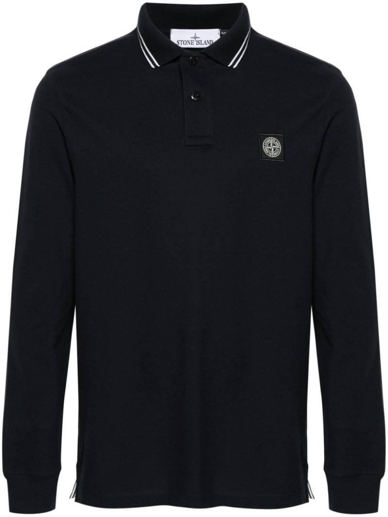 Stone Island Compass-patch striped-collar polo shirt - Blue von Stone Island