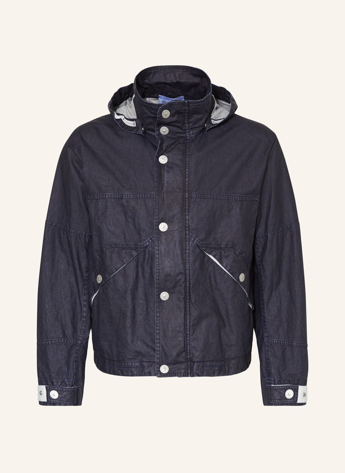 Stone Island Leinenjacke Marina In Jeansoptik Mit Abnehmbarer Kapuze blau von Stone Island