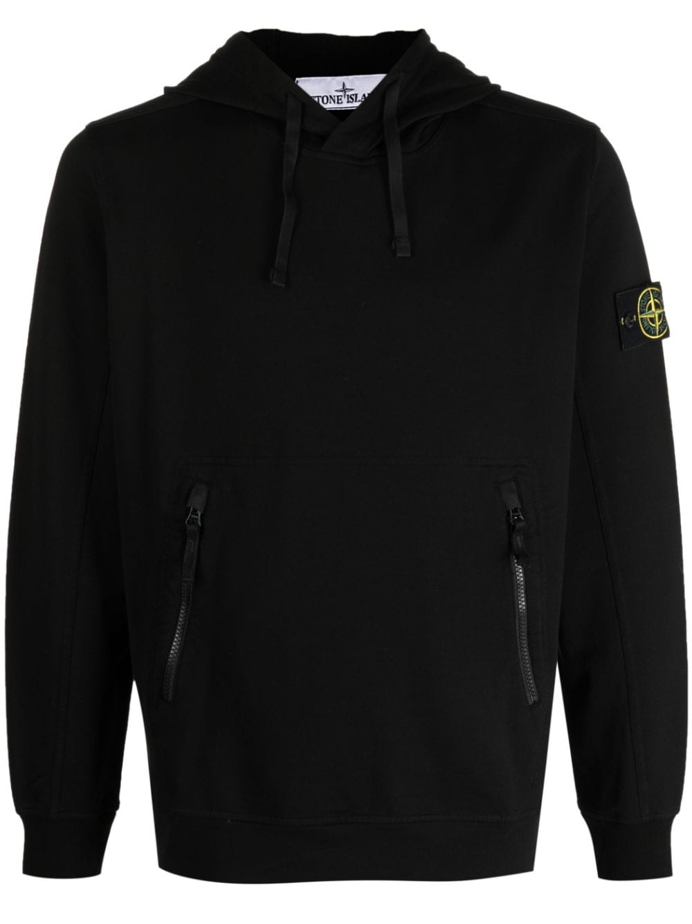 Stone Island contrast-zip logo-patch hoodie - Black von Stone Island