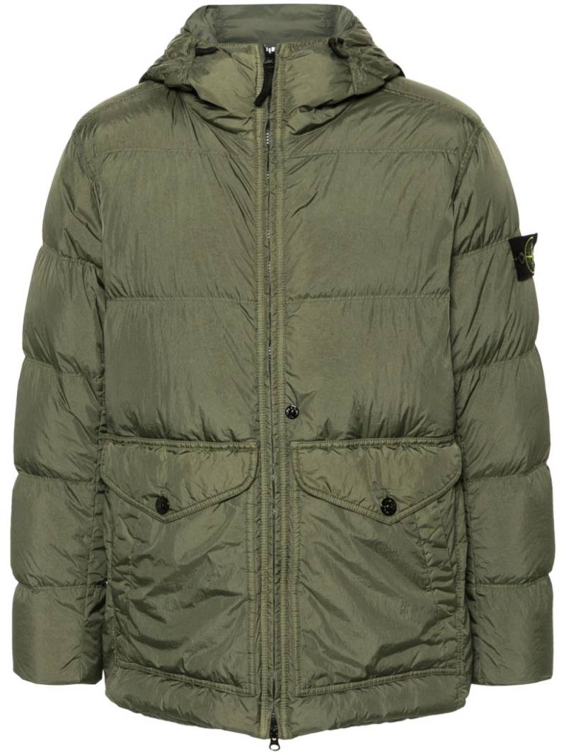 Stone Island crinkled hooded puffer coat - Green von Stone Island